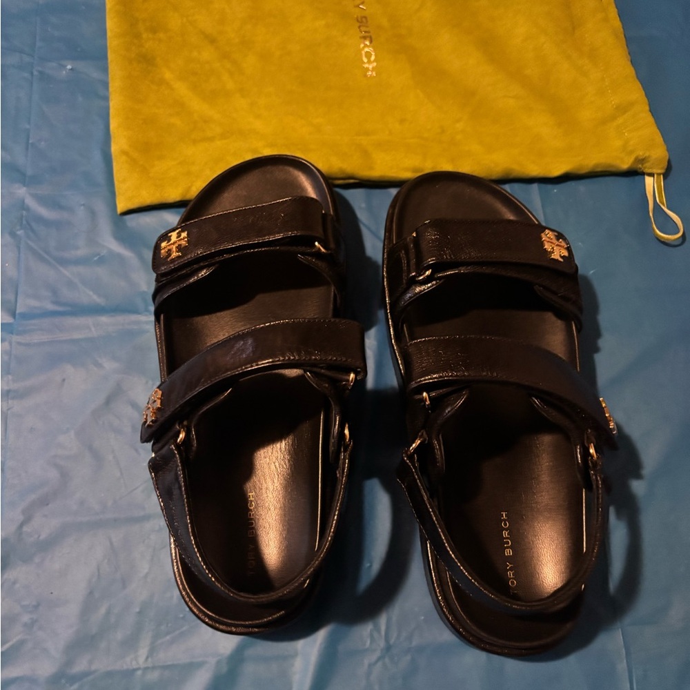 Tory Burch Black Sandals with Gold Details